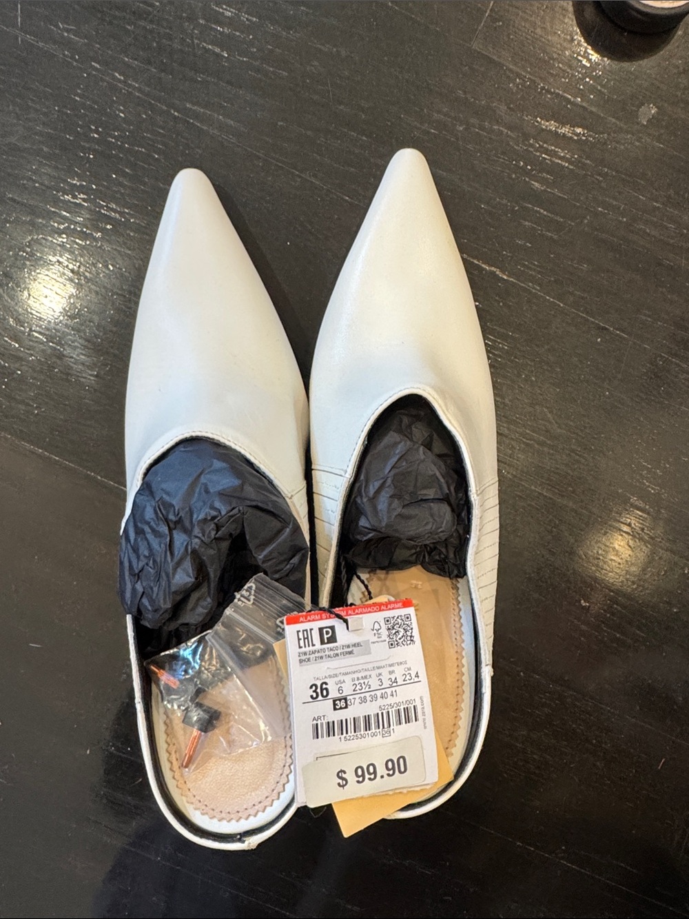 Zara White Pointed Toe Slip-On Flats